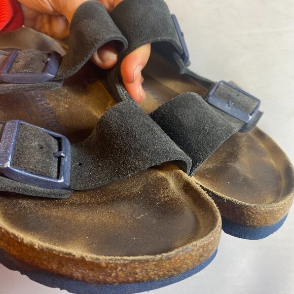 Birkenstock Arizona Soft Footbed Moroccan Blue Suede Sandal Ladies 41 - Picture 2 of 7